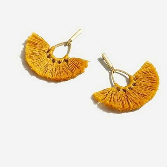 J. Crew Elegant Gold Mustard Yellow Tassel Fringe Fan Earrings - Picture 6 of 6